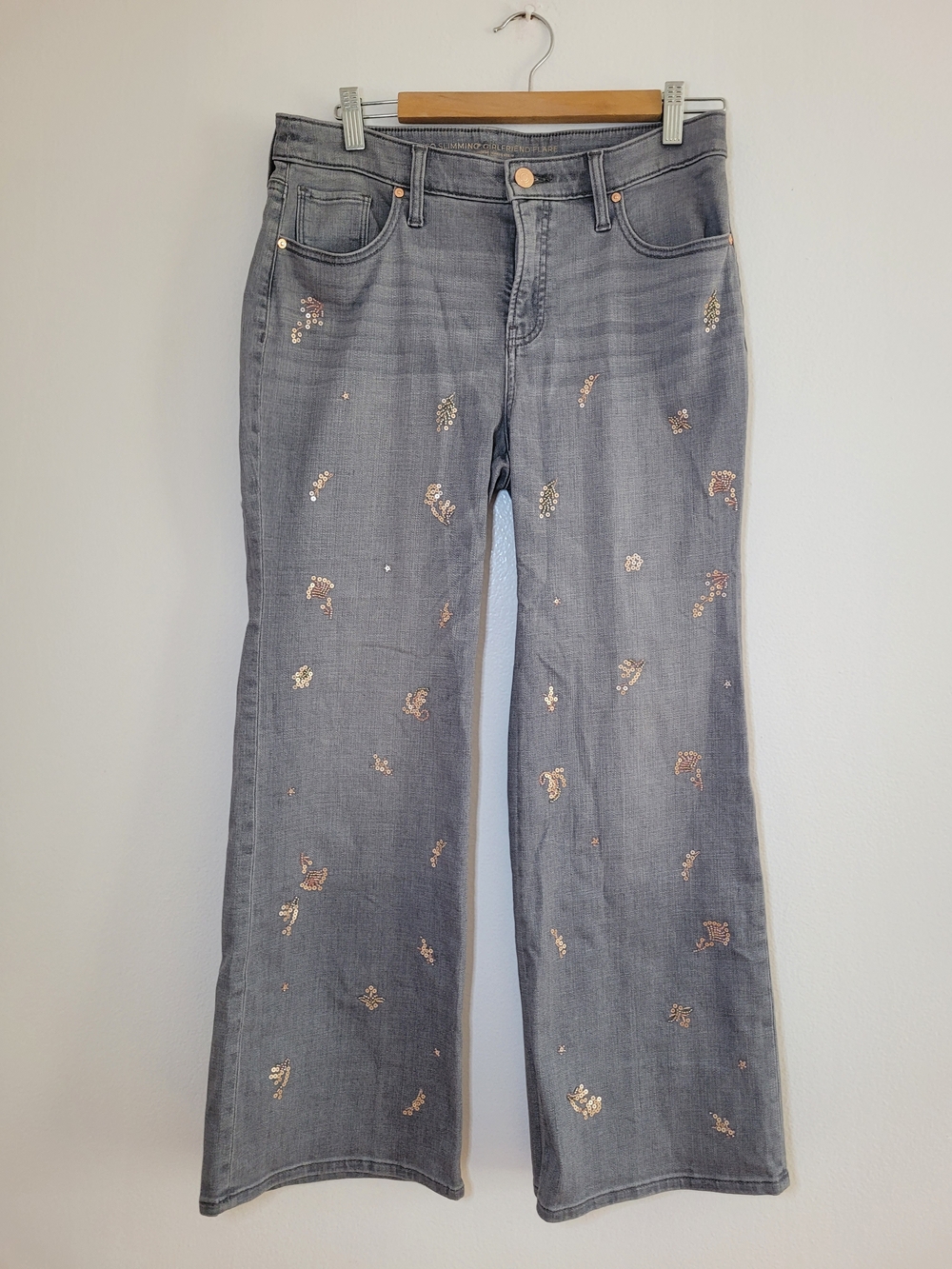 Chico's So Slimming Girlfriend Flare Embellished Jeans Size 1P
